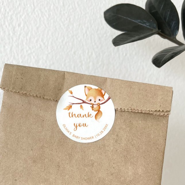 Sticker Rond Woodland Autumn Baby Fox Merci (Créateur téléchargé)