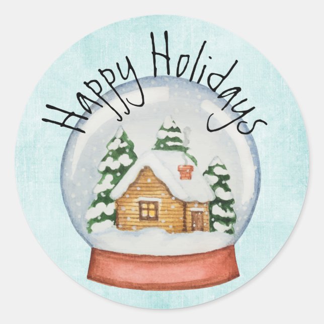 Sticker Rond Woodland Cabine Globe des neiges (Devant)