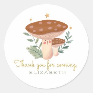 Sticker Rond Woodland Champignons rouges Balises cadeaux d'anni