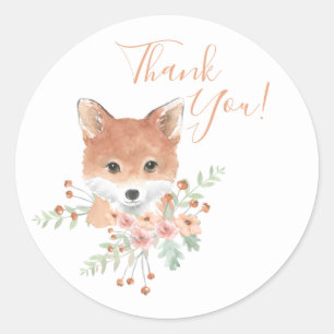 Sticker Rond Woodland Friends Fox Floral Aquarelle Merci