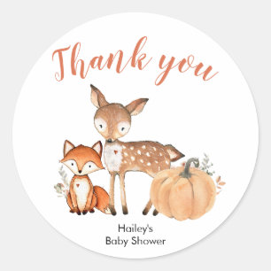 Sticker Rond Woodland Oh Boy Citrouille Baby shower Merci