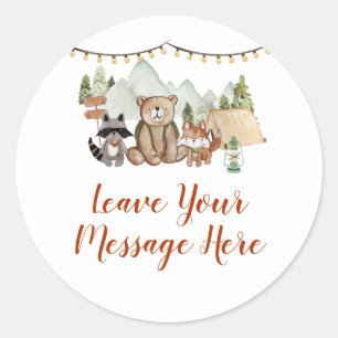 Sticker Rond Woodland One Happy Camper Anniversaire Votre messa