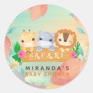 Sticker Rond Woodland Safari Animaux Baby shower garçon