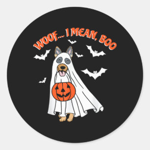 Sticker Rond Woof Mean Boo Drôle Fantôme Chien Halloween Allema