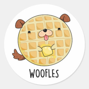 Sticker Rond Woofles Doggy Doggy Waffle Pun
