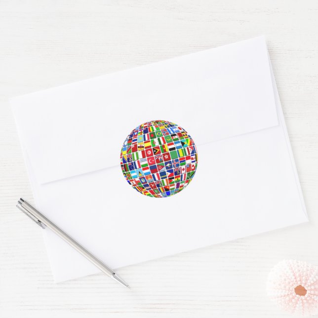Sticker Rond World Flags Globe, International, (Enveloppe)