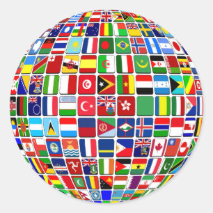 Sticker Rond World Flags Globe, International,