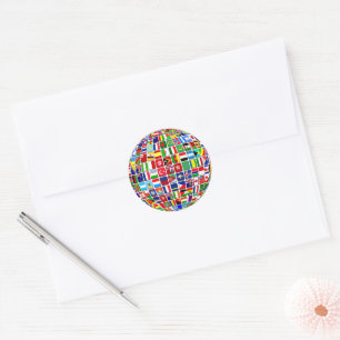 Sticker Rond World Flags Globe, International, Classic Round St