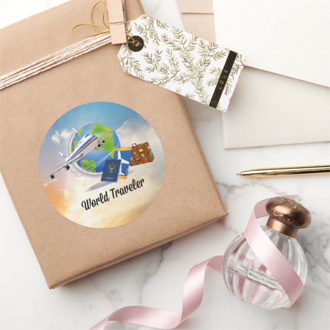 Sticker Rond World Traveller, Design 2, (Cadeaux)