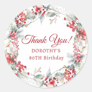 Sticker Rond Wreath Berry d'hiver 80e anniversaire Merci