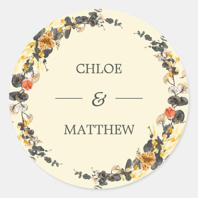 Sticker Rond Wreath d'automne | Personnalisation moderne du Mar (Devant)