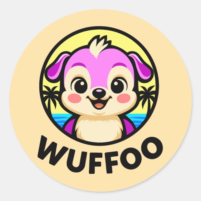 Sticker Rond Wuffoo Adventures Cute Kawaii Puppy animation  (Devant)