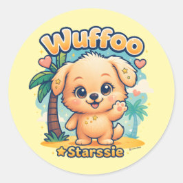 Sticker Rond Wuffoo Starssie Kawaii Puppy Tropical Island