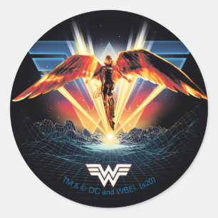 Sticker Rond WW84Graphisme de la femme rétrowave Wonder des an