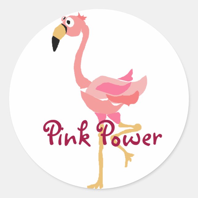 Sticker Rond WW - Drôle Flamant rose dessin d'art primitif (Devant)