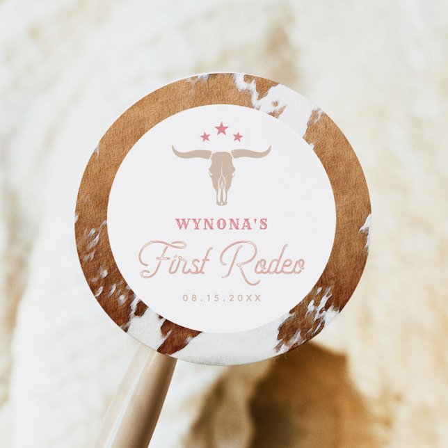 Sticker Rond WYNONA Pink Cowgirl Premier Rodéo fête d'anniversa (Créateur téléchargé)
