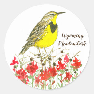 Sticker Rond Wyoming Meadowlark Songbird Fleurs sauvages