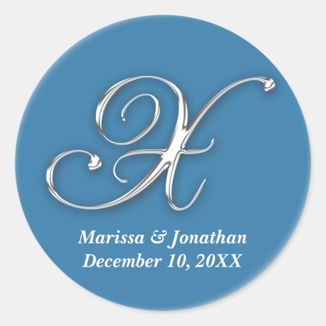 Sticker Rond X initial bleu monogramme nom personnalisé faveur  (Devant)