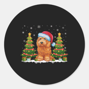 Sticker Rond Xmas Arbre Lumière Goldendoodle Chien Santa Hat No