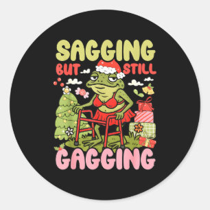 Sticker Rond Xmas Drôle Grenouille Meme Noël Affaissé Mais Touj