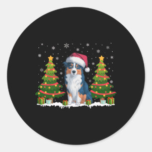 Sticker Rond Xmas éclaire le berger australien Chien Père Noël