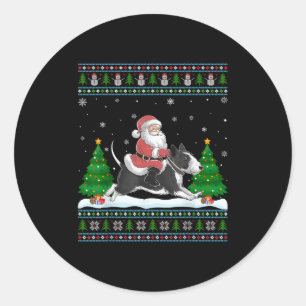 Sticker Rond Xmas hideux Père Noël Riding Rat Terrier Chien Chr