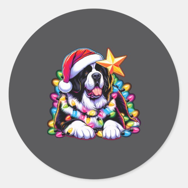 Sticker Rond Xmas Landseer Newfoundland Dog Tangled Christmas L (Devant)
