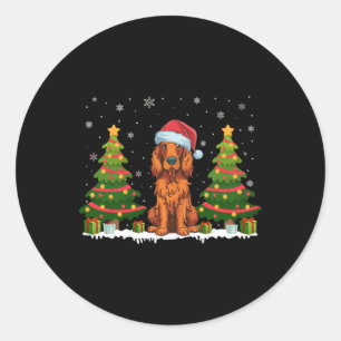 Sticker Rond Xmas Tree Light Irish Setter Chien Santa Hat Chris