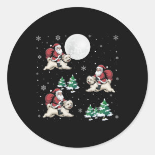 Sticker Rond Xmas Tree Père Noël équitation chien maltais drôle