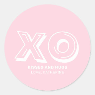Sticker Rond XO embrasse et embrasse rose moderne texte personn