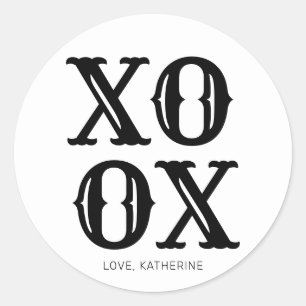 Sticker Rond XOXO blanc noir mignon typographie personnalisée