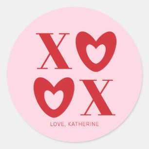 Sticker Rond XOXO coeur rose rouge typographie girly mignon per