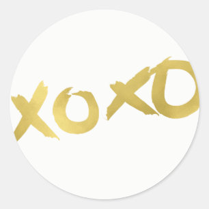 Sticker Rond XOXO Or Moderne Doré Faux Papier Aluminium Brillan