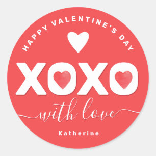 Sticker Rond XOXO Rouge Saint-Valentin Nom Personnalisé