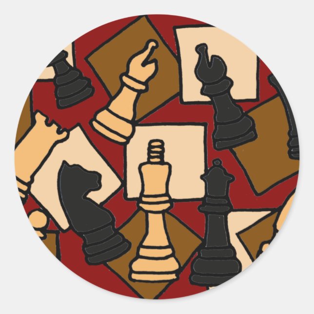 Sticker Rond XX- Jeux d'échecs superbes pièces d'art (Devant)