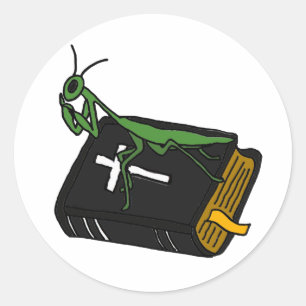 Sticker Rond XX mante de prière sur une bible