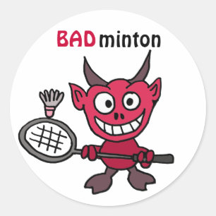 Sticker Rond XY - Devil Jouer BADminton Cartoon