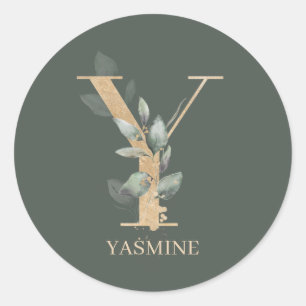 Sticker Rond Y Monogramme Floral Personnalisé