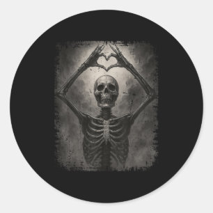 Sticker Rond Y Skeleton Mains Coeur Signe drôle Halloween Costu