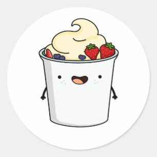 Sticker Rond Yaourt aux fruits de Kawaii Cute
