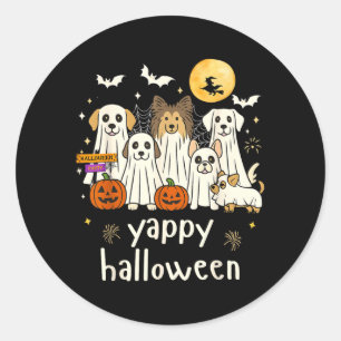 Sticker Rond Yappy Halloween Drôles de chiens fantômes Hallowee