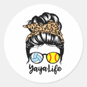 Sticker Rond Yaya Vie Chignon Décoiffé Drôle Softll Volleyll Ya