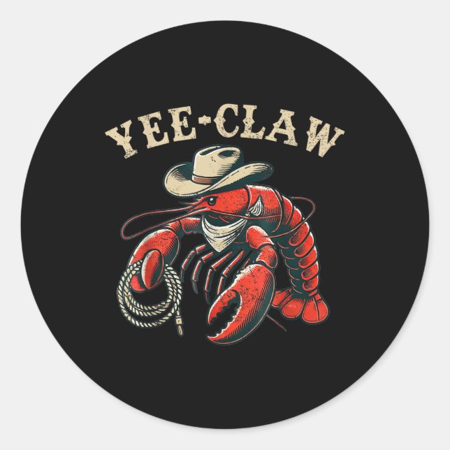 Sticker Rond Yee Claw Funky Crawfish Festival de fruits de mer  (Devant)