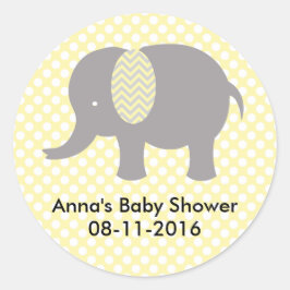Sticker Rond Yellow and gray Elephant Baby SHower