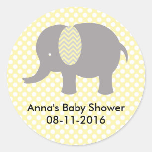 Sticker Rond Yellow and gray Elephant Baby SHower