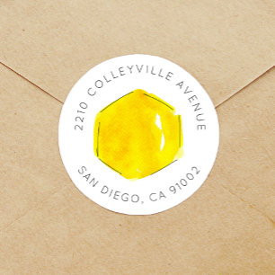 Sticker Rond Yellow Aquarelle Honeypeb Bee Adresse de retour