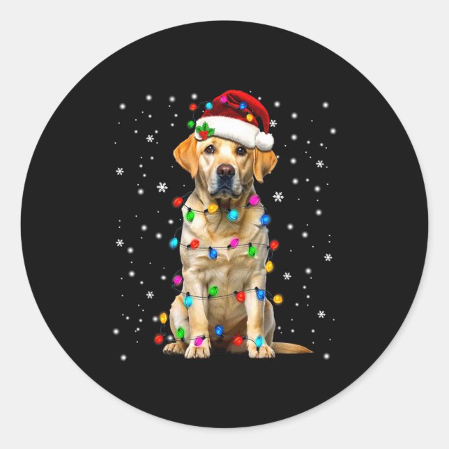 Sticker Rond Yellow Labrador Retriever Christmas Tree Light Paj (Devant)