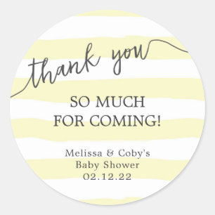 Sticker Rond Yellow Stripes baby shower merci pour