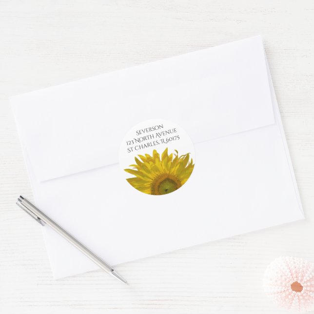 Sticker Rond Yellow Sunflower Adresse de retour (Enveloppe)