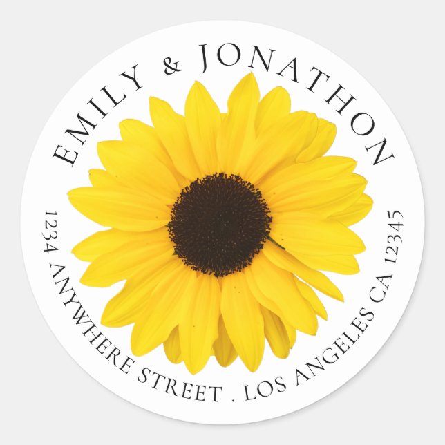 Sticker Rond Yellow Sunflower Names Adresse de retour (Devant)